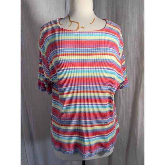 Y2k Pastel Striped Textured T-Shirt - Size L - Picture 1 of 5